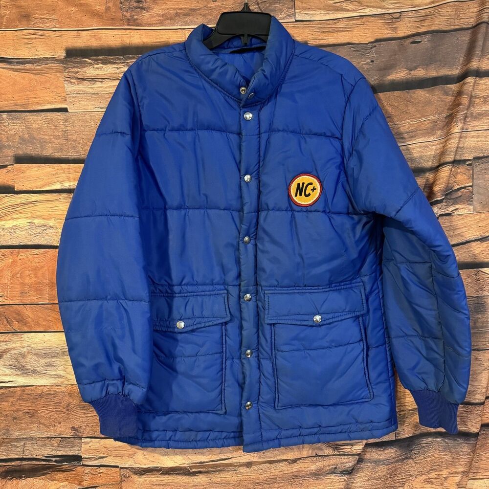 Vintage Weathercaster NC+ North Central Airlines Puffer Jacket Blue Size Medium